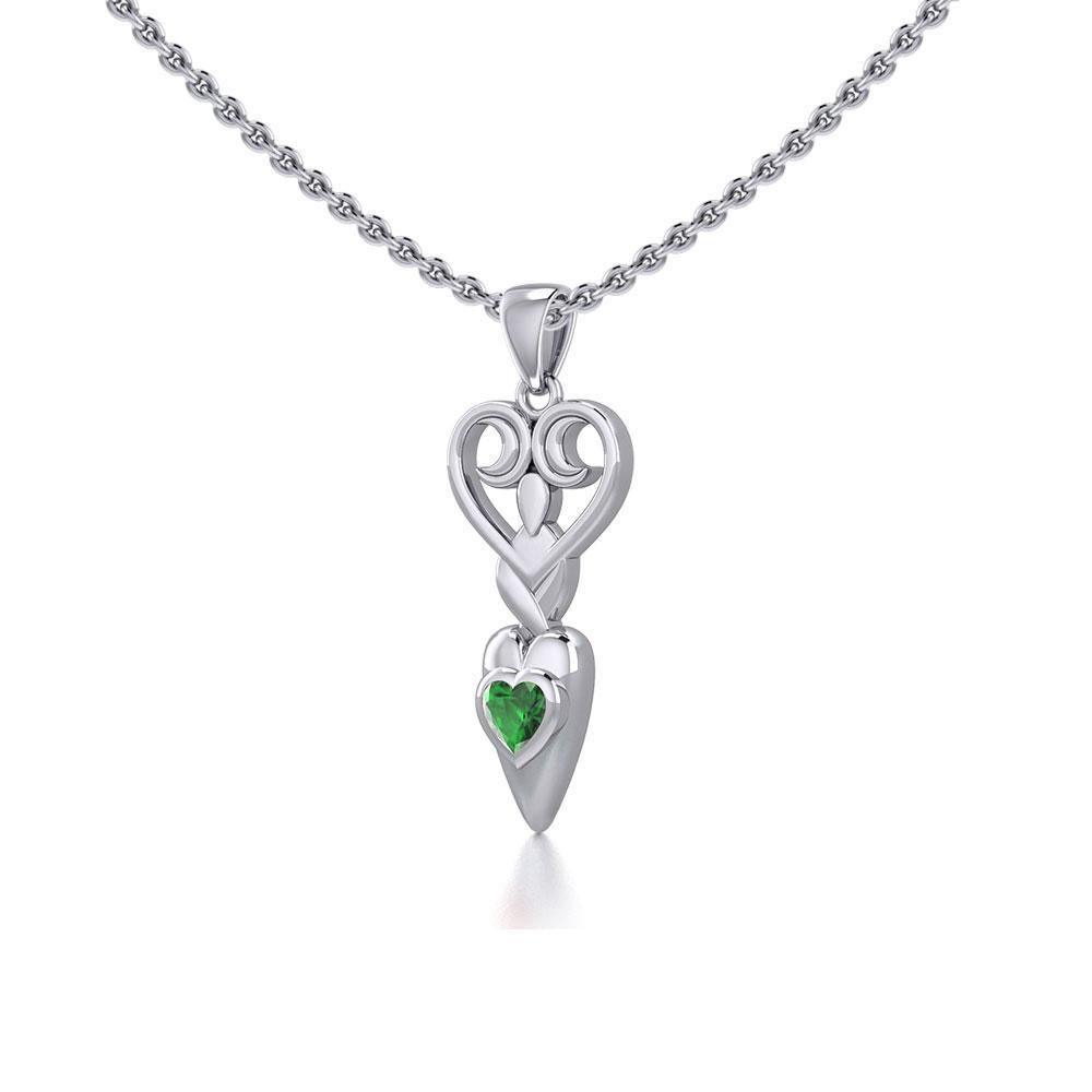 Goddess with Heart Gemstone Silver Pendant TPD5657