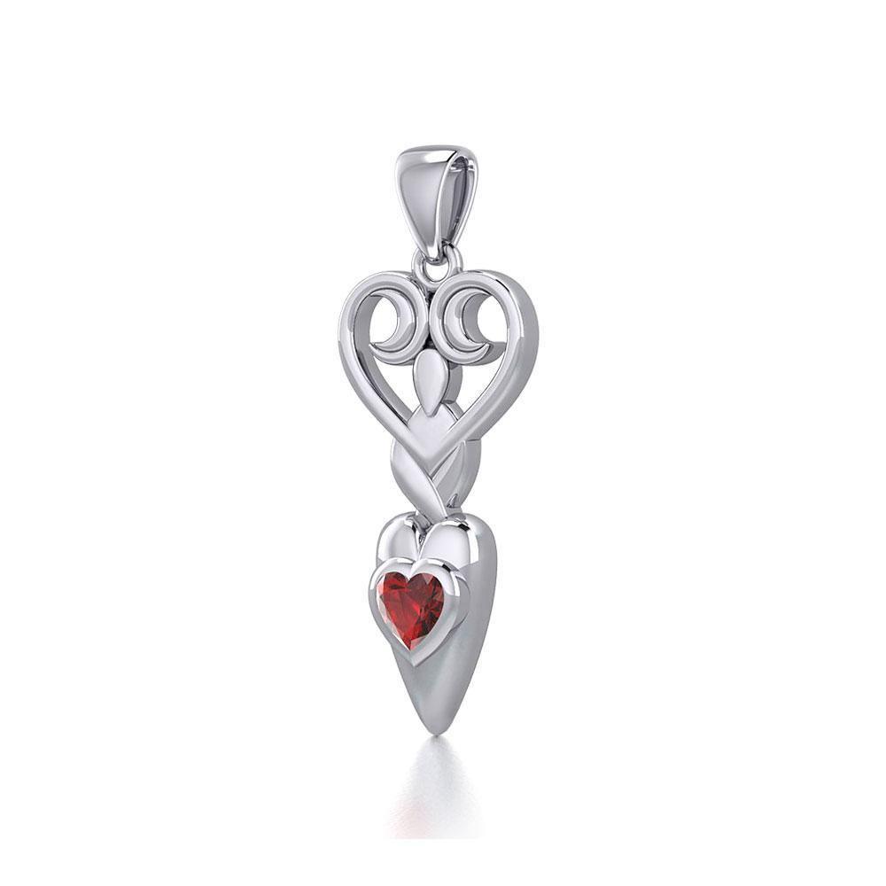 Goddess with Heart Gemstone Silver Pendant TPD5657