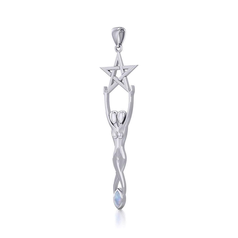 Twin Goddess with Pentacle Silver Pendant TPD5658