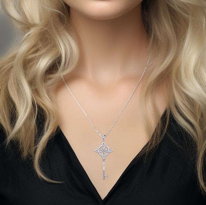 Celtic Four Point Knot Spiritual Enchantment Key Silver Pendant TPD5675
