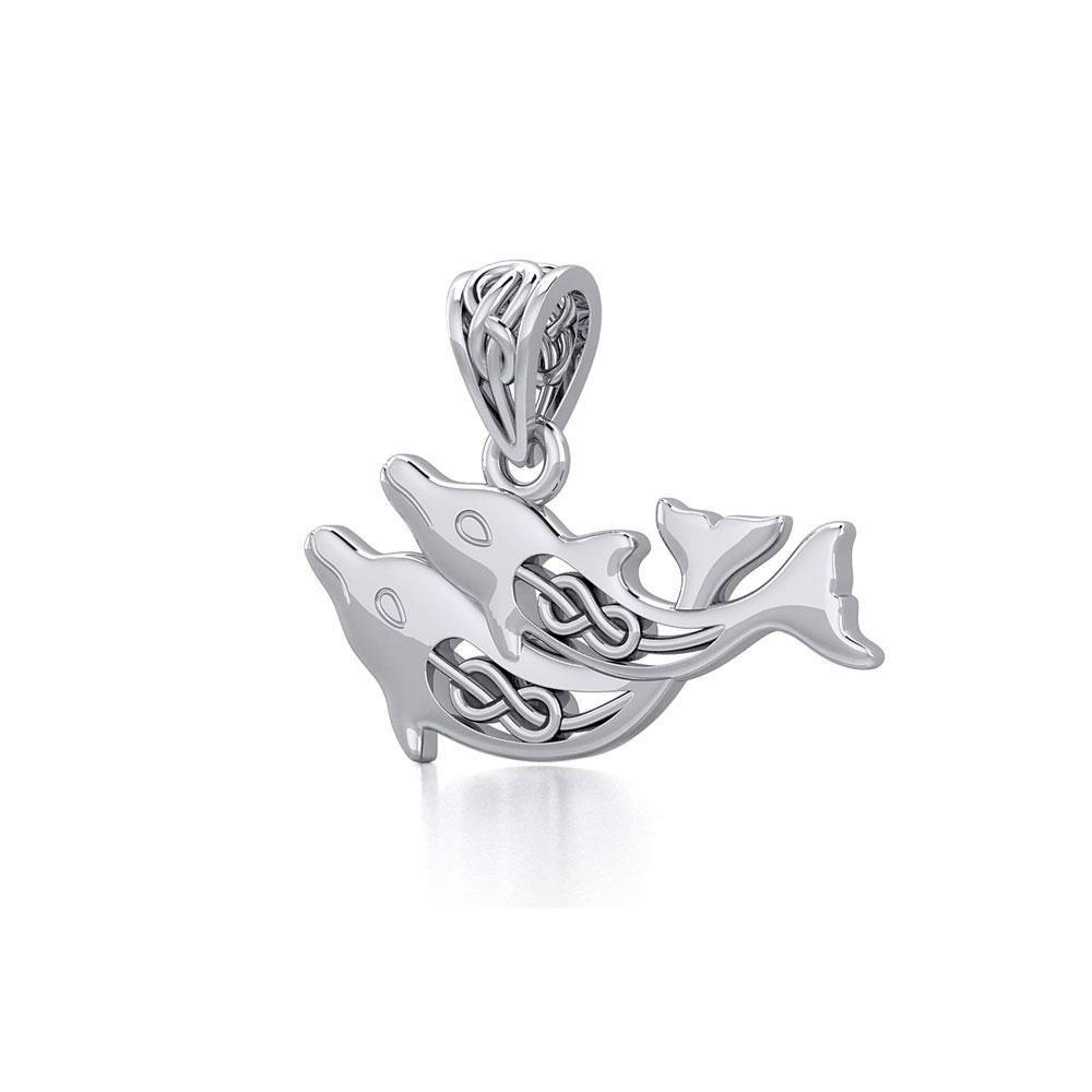 Celtic Joyful Dolphins Silver Pendant TPD5693