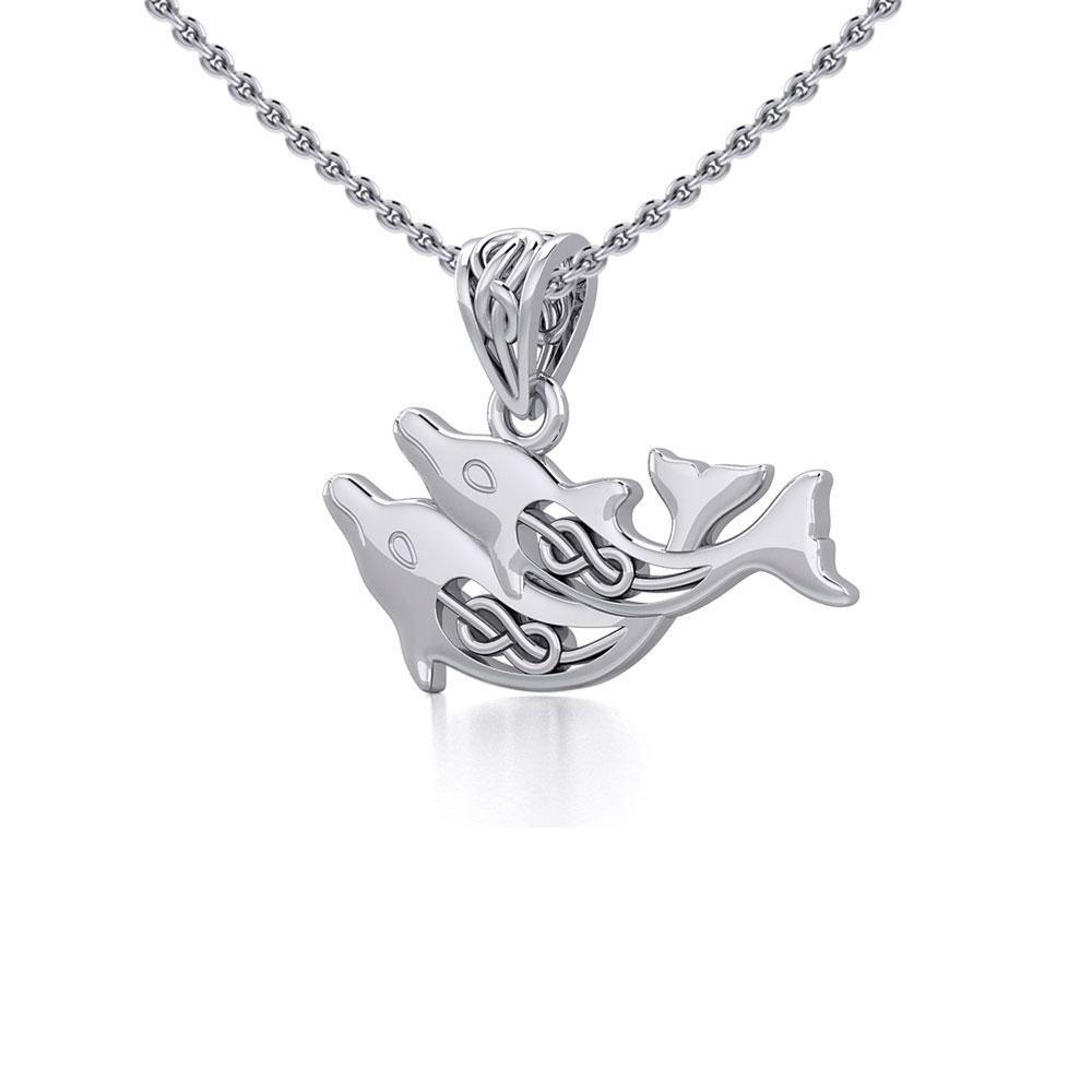 Celtic Joyful Dolphins Silver Pendant TPD5693