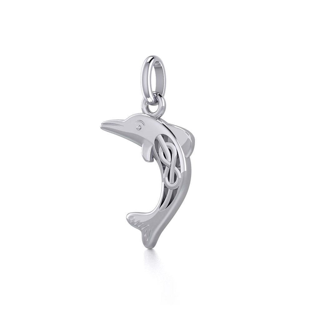 Small Celtic Joyful Dolphin Silver Pendant TPD5696