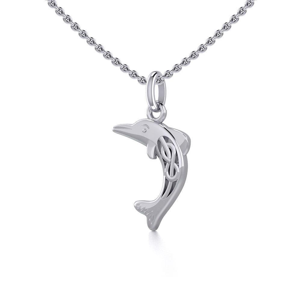Small Celtic Joyful Dolphin Silver Pendant TPD5696