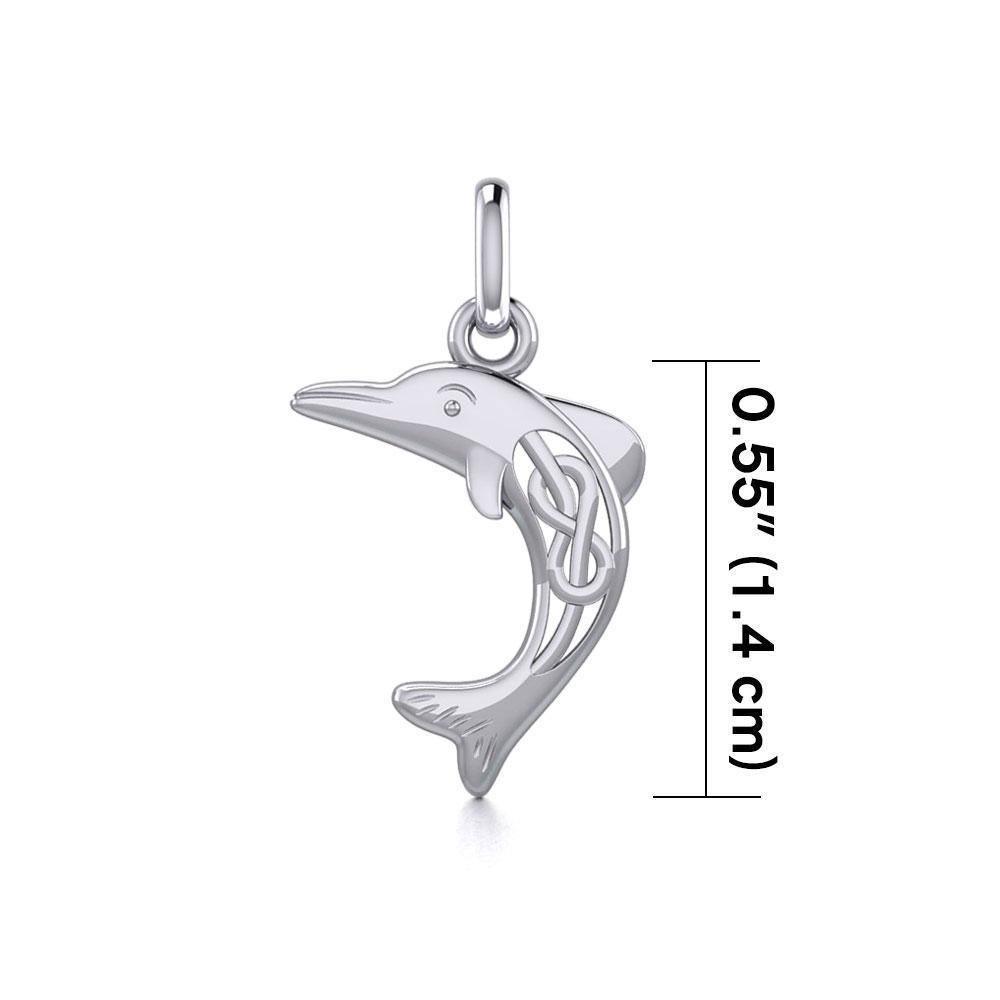 Small Celtic Joyful Dolphin Silver Pendant TPD5696