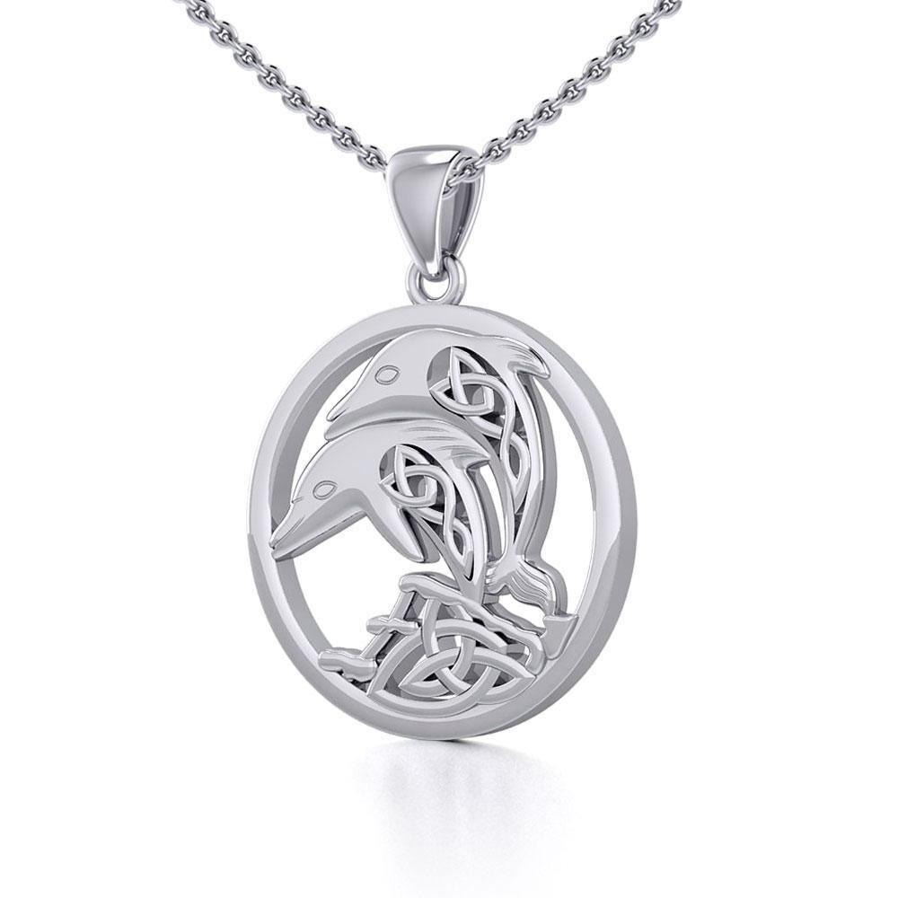 Celtic Jumping Dolphins Silver Pendant TPD5700