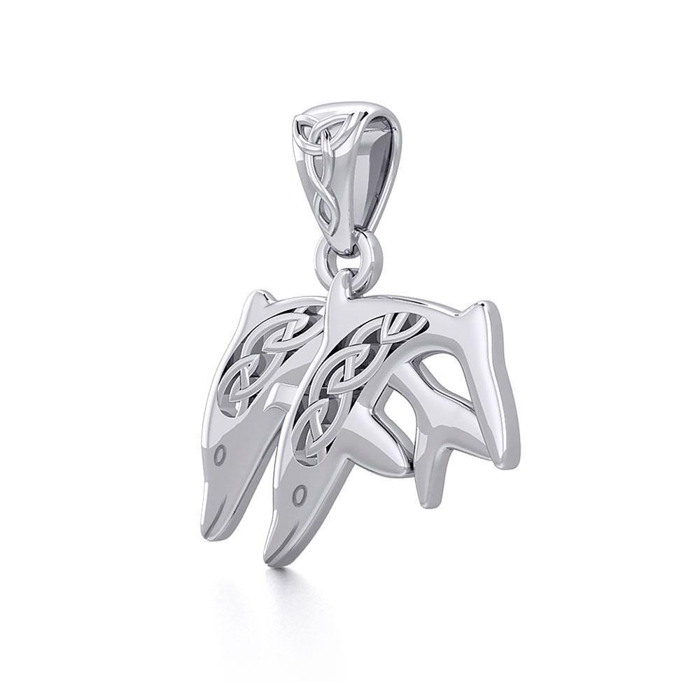 Celtic Swimming Dolphins Silver Pendant TPD5701
