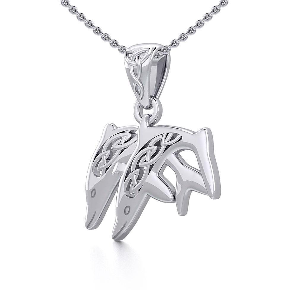 Celtic Swimming Dolphins Silver Pendant TPD5701