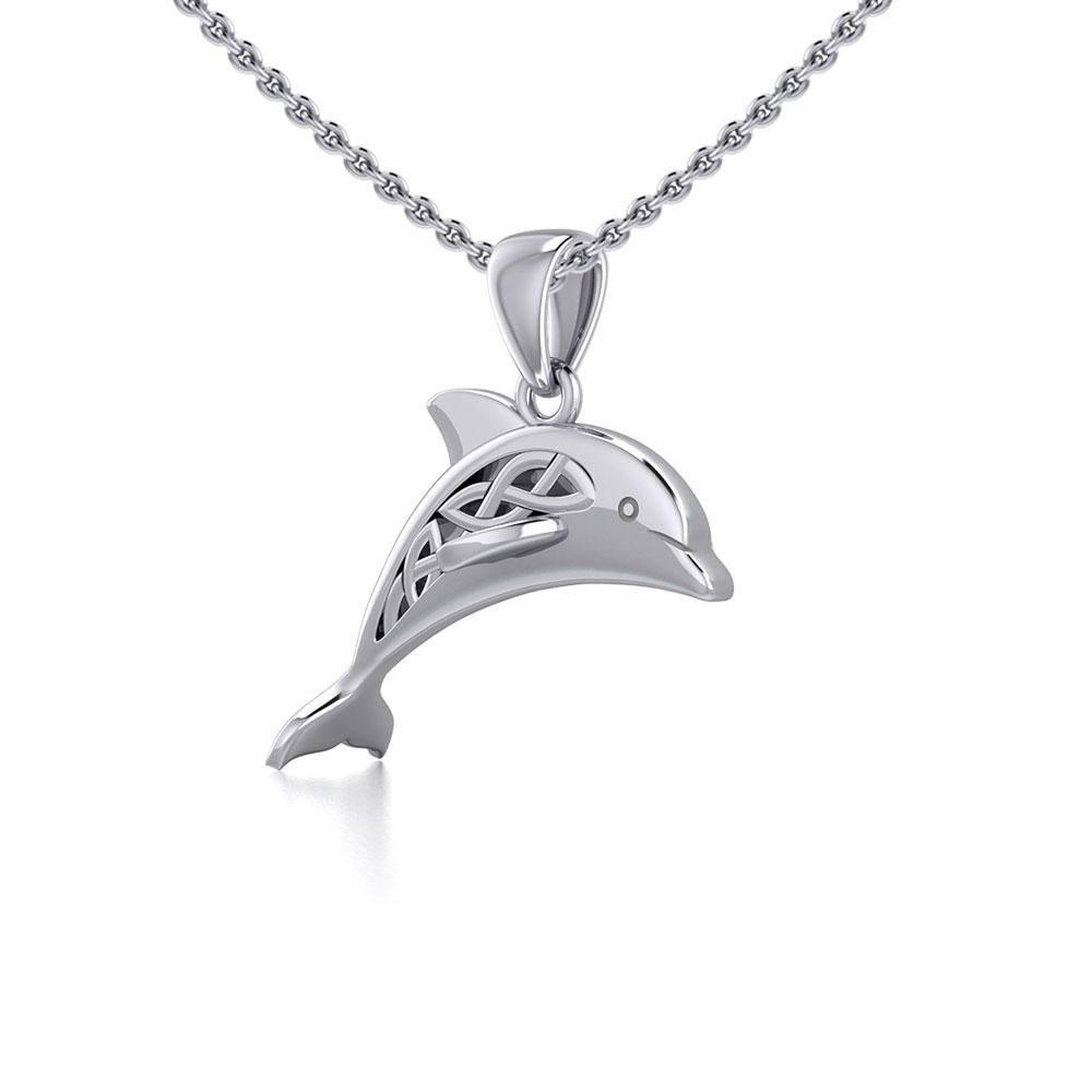 Celtic Jumping Dolphin Silver Pendant TPD5702