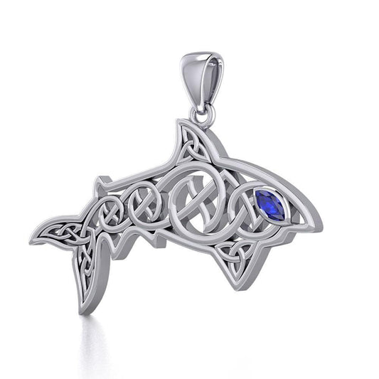 Celtic Knotwork Shark Silver Pendant with Gemstone TPD5706