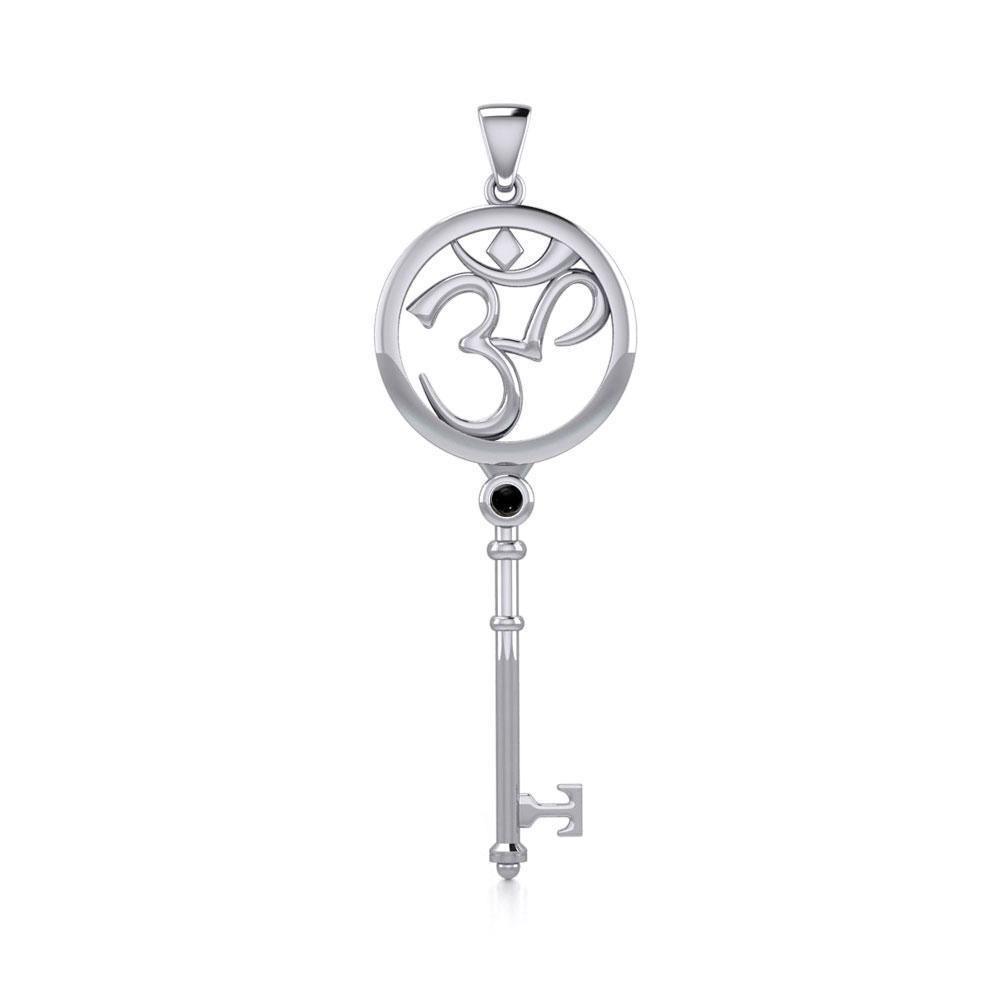 Om Symbol Spiritual Enchantment Key Silver Pendant with Gem TPD5712