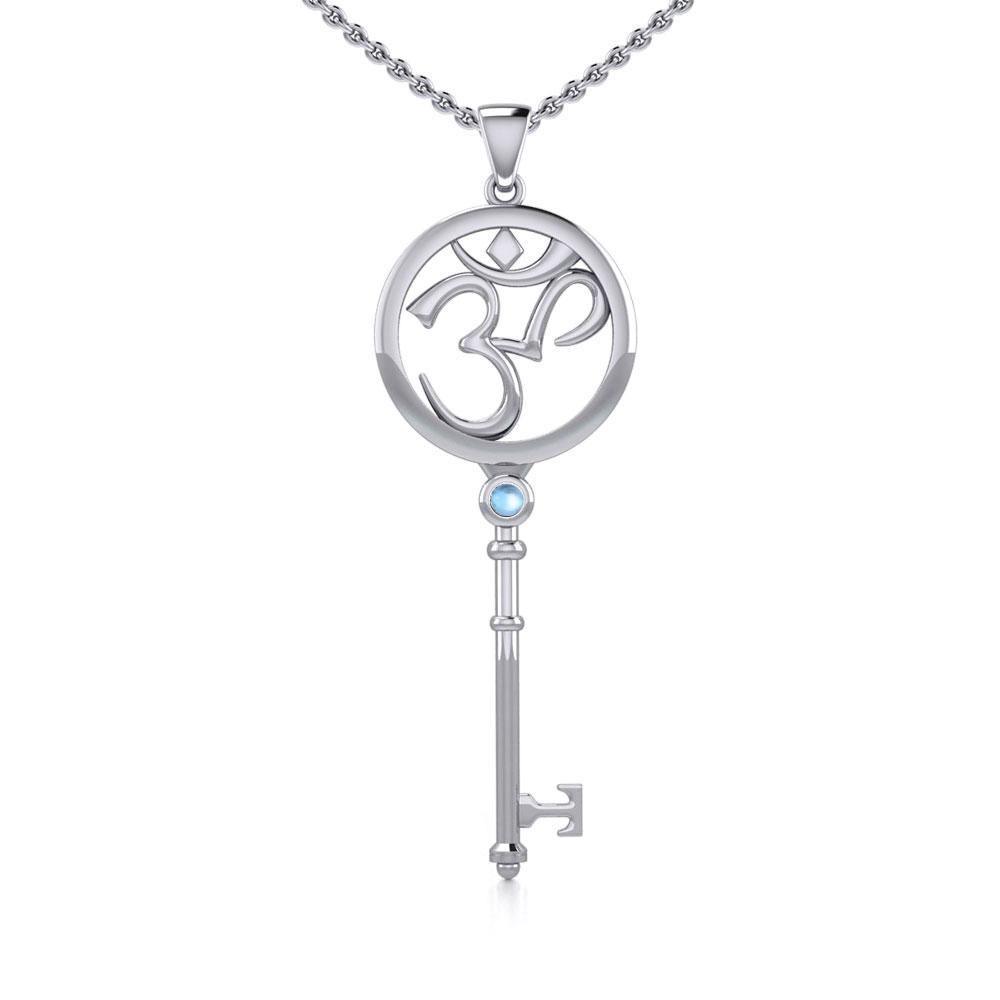 Om Symbol Spiritual Enchantment Key Silver Pendant with Gem TPD5712