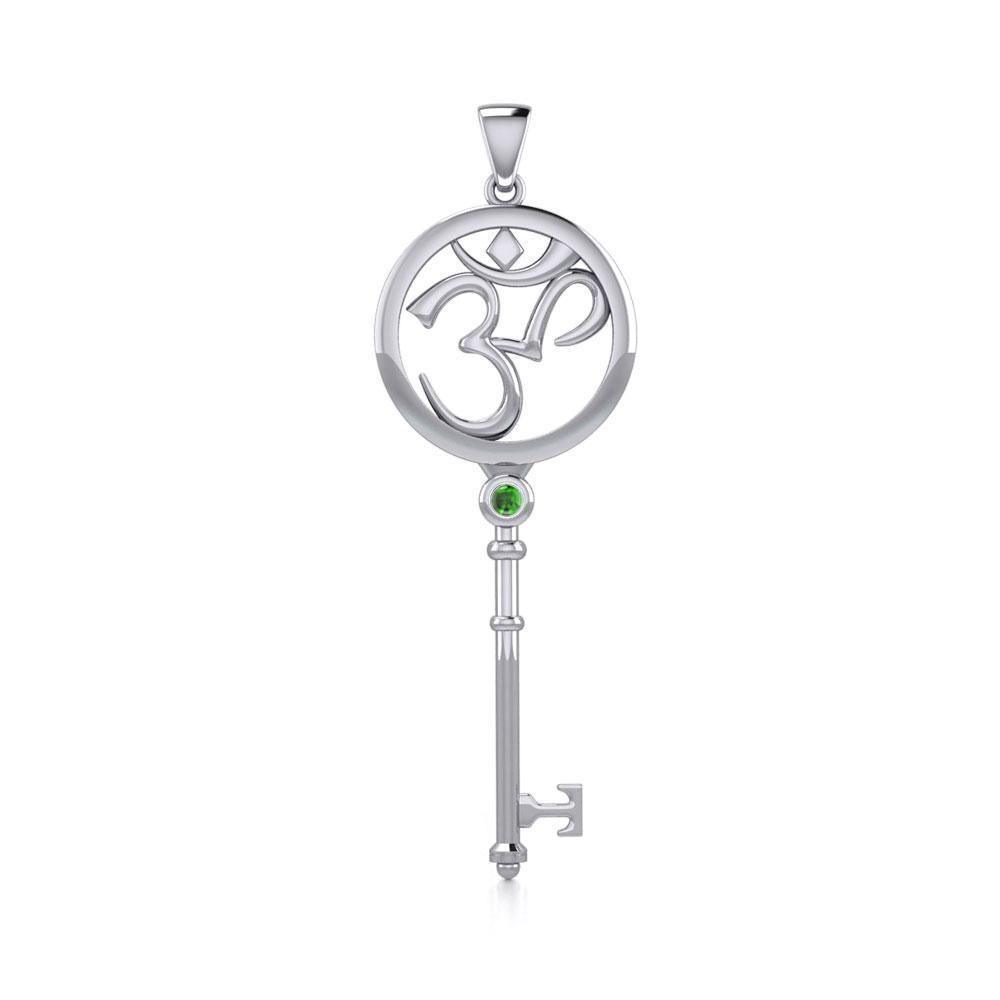 Om Symbol Spiritual Enchantment Key Silver Pendant with Gem TPD5712