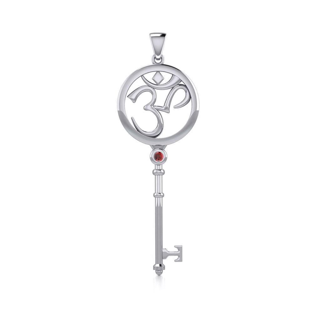 Om Symbol Spiritual Enchantment Key Silver Pendant with Gem TPD5712