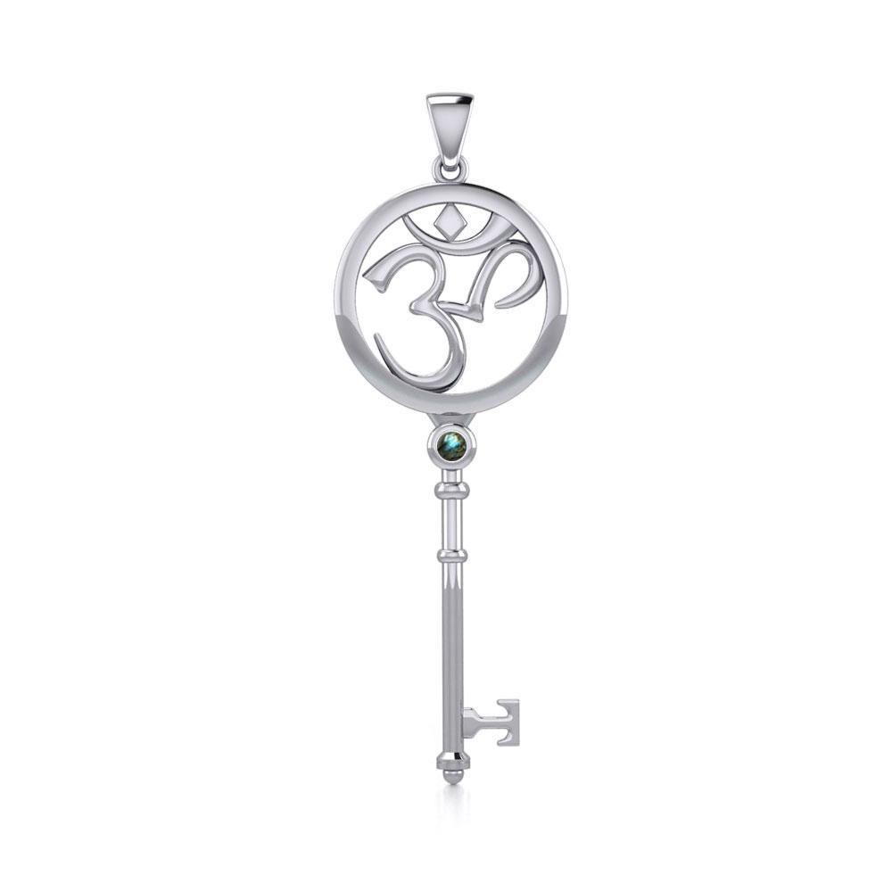 Om Symbol Spiritual Enchantment Key Silver Pendant with Gem TPD5712