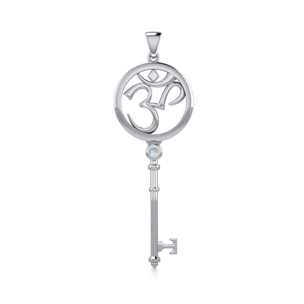 Om Symbol Spiritual Enchantment Key Silver Pendant with Gem TPD5712