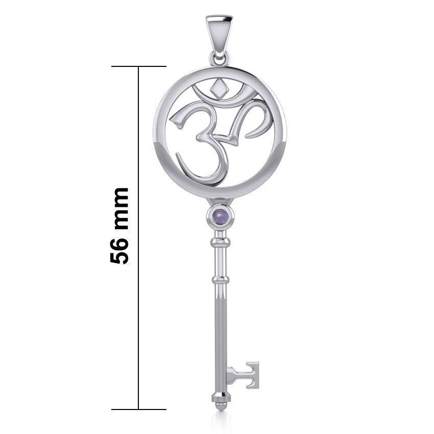 Om Symbol Spiritual Enchantment Key Silver Pendant with Gem TPD5712