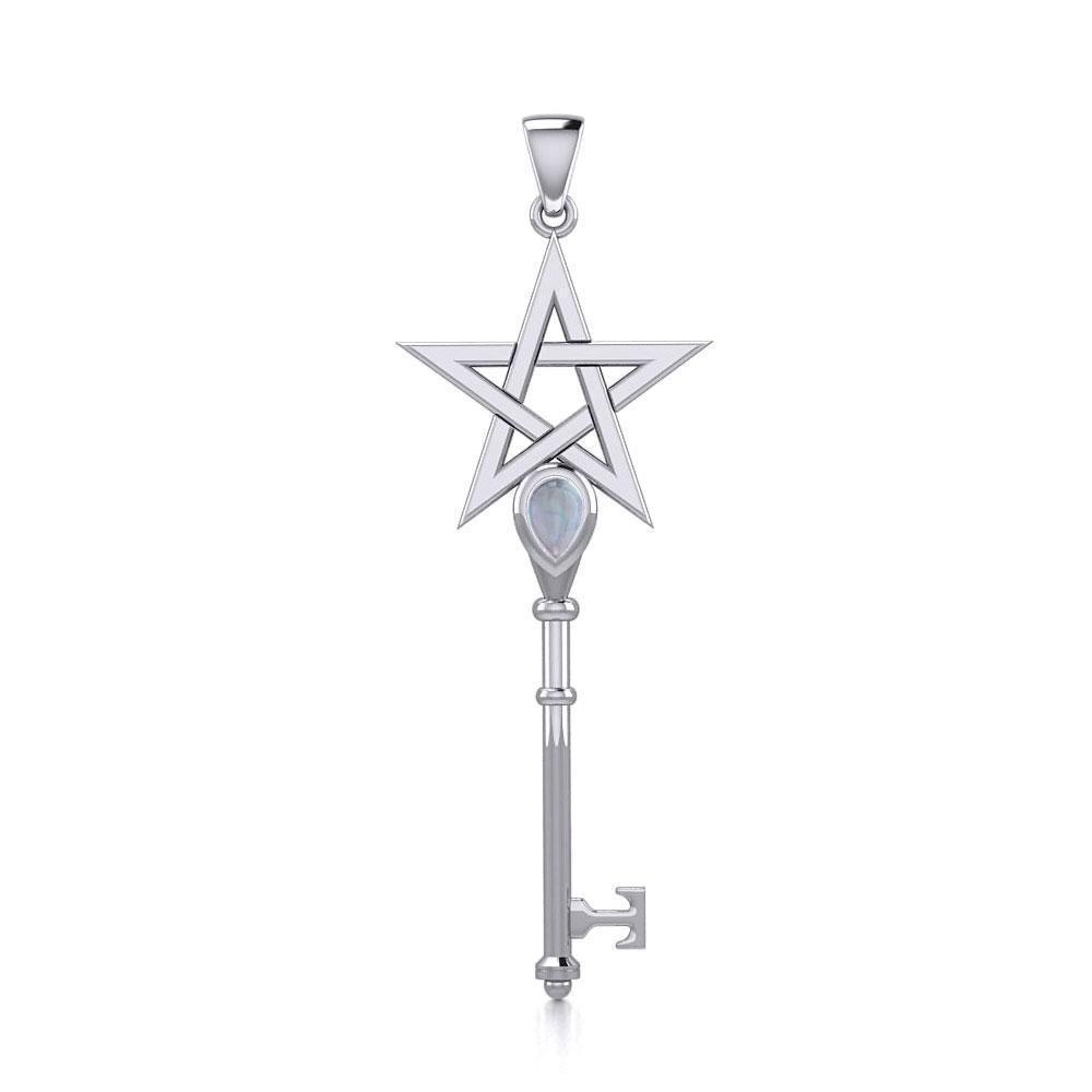 Pentagram Spiritual Enchantment Key Silver Pendant with Gem TPD5713
