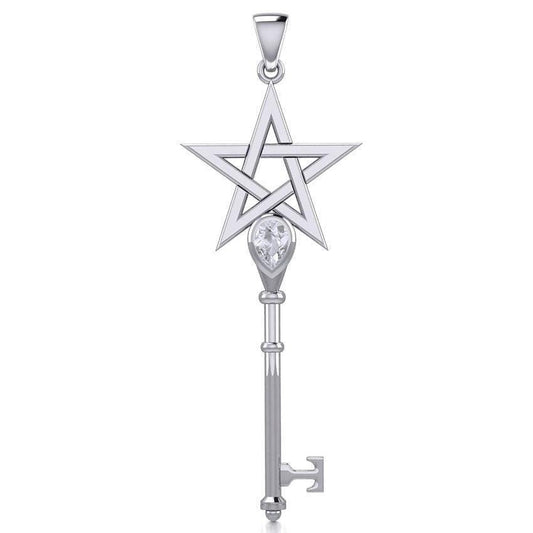 Pentagram Spiritual Enchantment Key Silver Pendant with Gem TPD5713