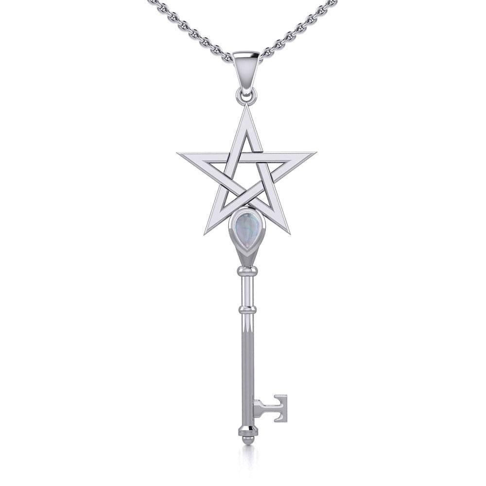 Pentagram Spiritual Enchantment Key Silver Pendant with Gem TPD5713