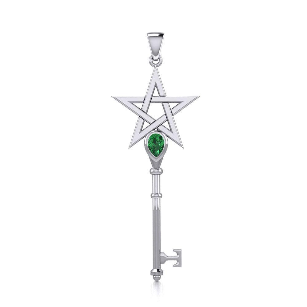 Pentagram Spiritual Enchantment Key Silver Pendant with Gem TPD5713