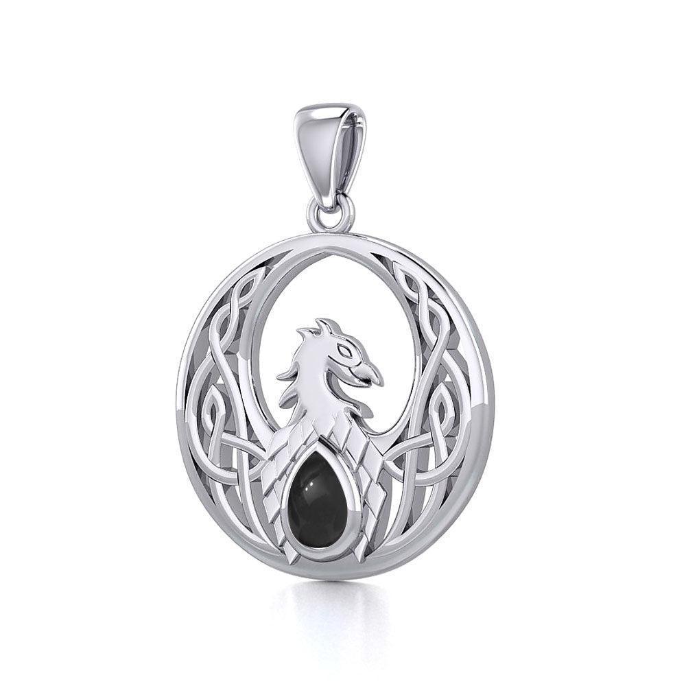 Rise with Resilience: Celtic Phoenix Sterling Silver Pendant with Gemstone - TPD5719 | Embrace the Rebirth of Your Spirit