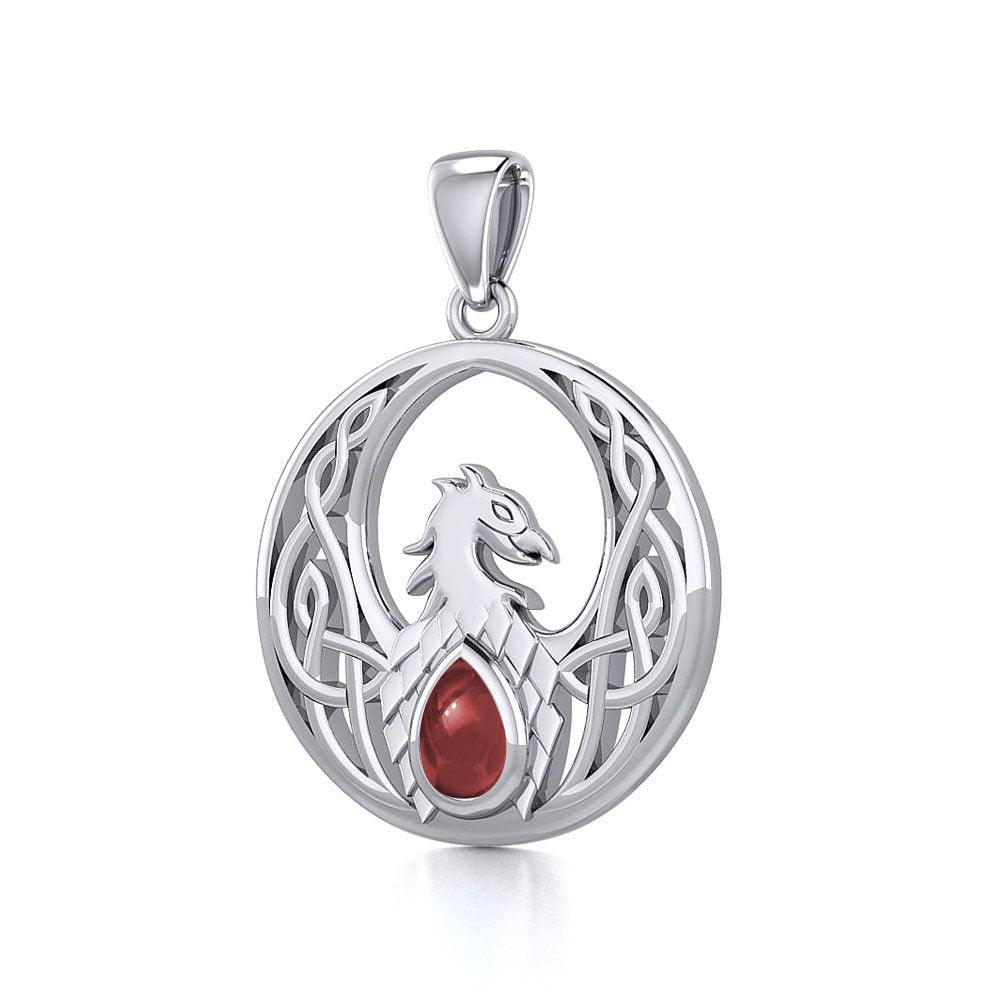 Rise with Resilience: Celtic Phoenix Sterling Silver Pendant with Gemstone - TPD5719 | Embrace the Rebirth of Your Spirit