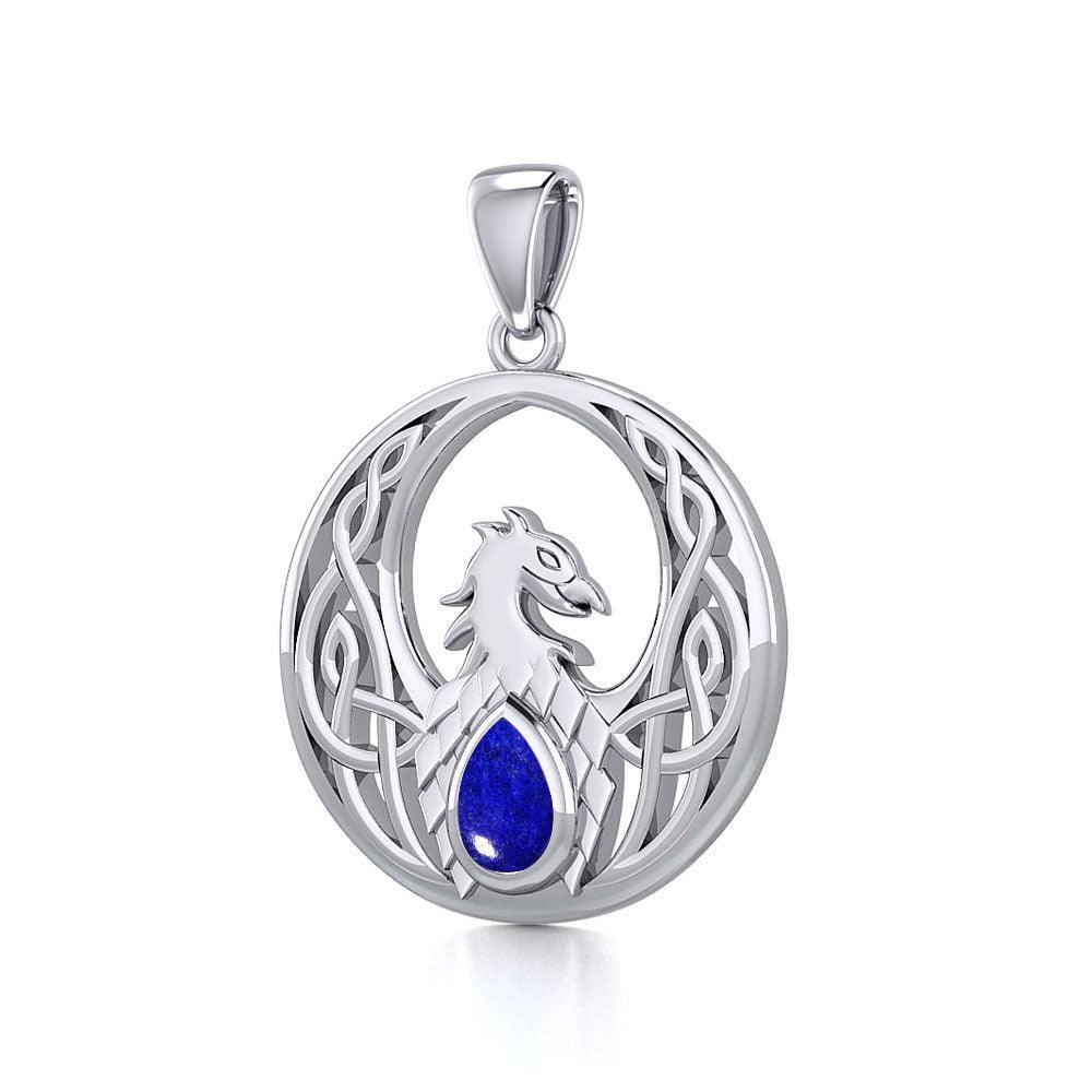 Rise with Resilience: Celtic Phoenix Sterling Silver Pendant with Gemstone - TPD5719 | Embrace the Rebirth of Your Spirit
