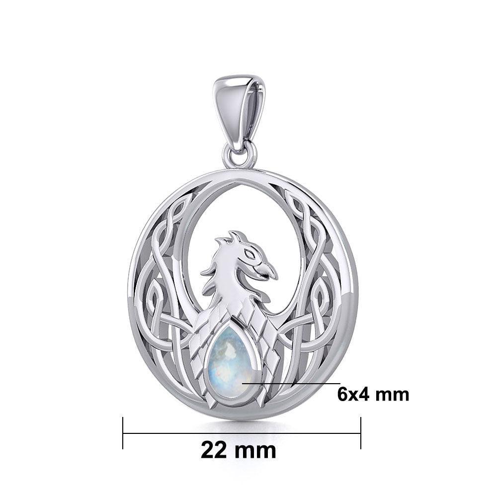 Rise with Resilience: Celtic Phoenix Sterling Silver Pendant with Gemstone - TPD5719 | Embrace the Rebirth of Your Spirit