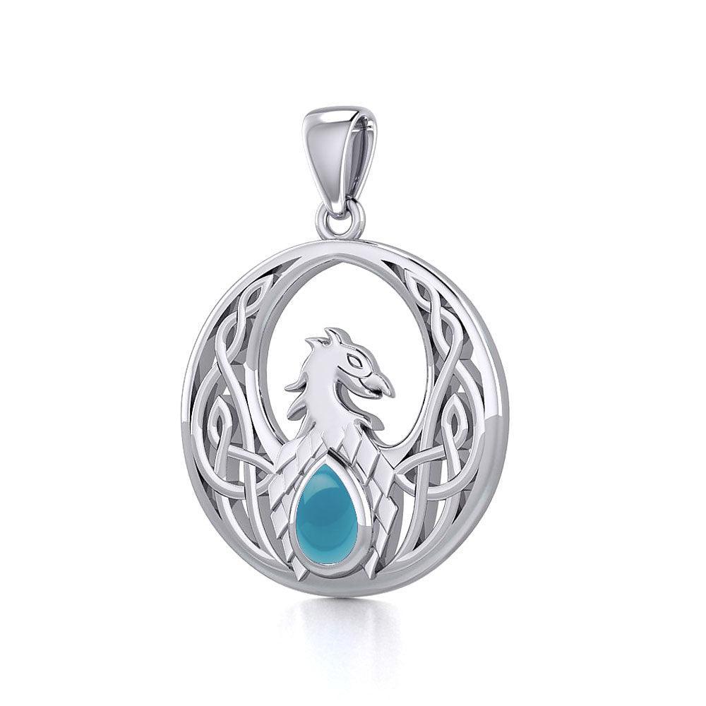 Rise with Resilience: Celtic Phoenix Sterling Silver Pendant with Gemstone - TPD5719 | Embrace the Rebirth of Your Spirit