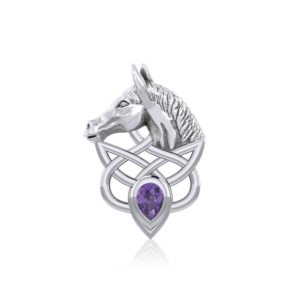 Silver Horsehead Knotwork Pendant with Gemstone TPD5727