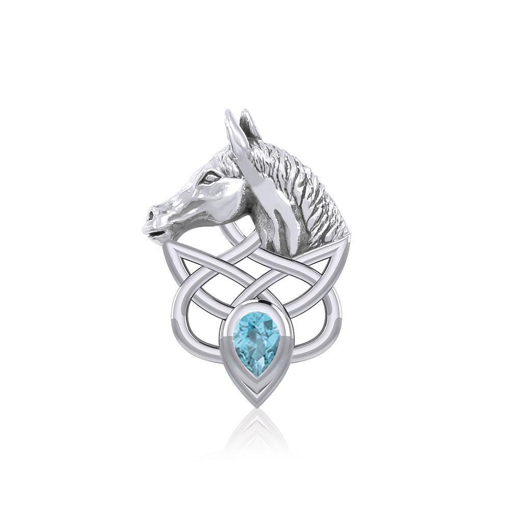 Silver Horsehead Knotwork Pendant with Gemstone TPD5727