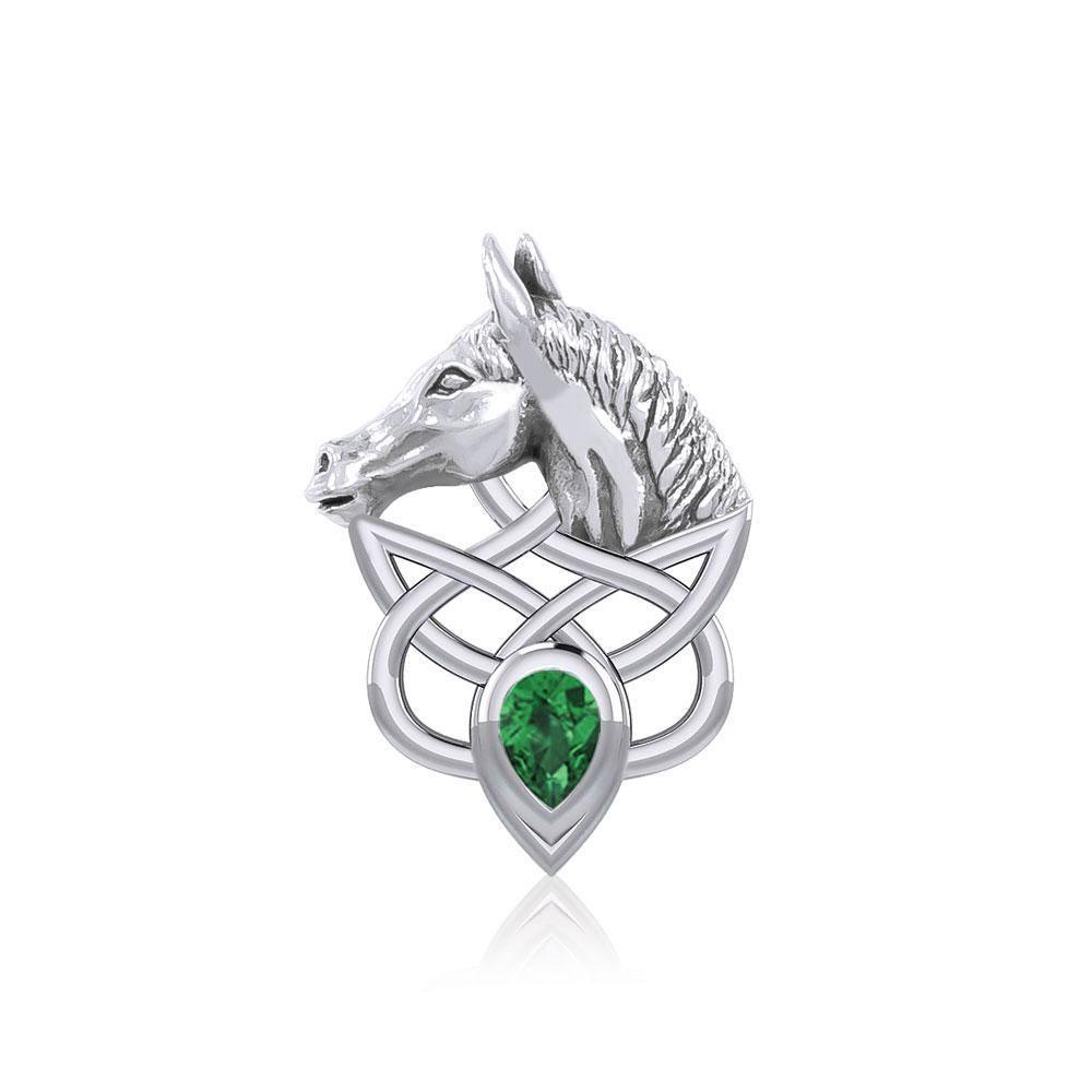 Silver Horsehead Knotwork Pendant with Gemstone TPD5727