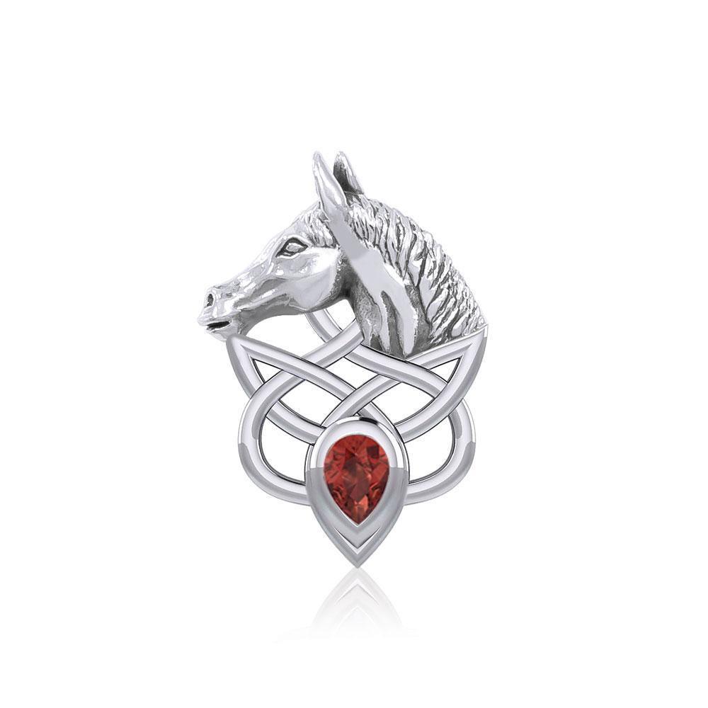 Silver Horsehead Knotwork Pendant with Gemstone TPD5727