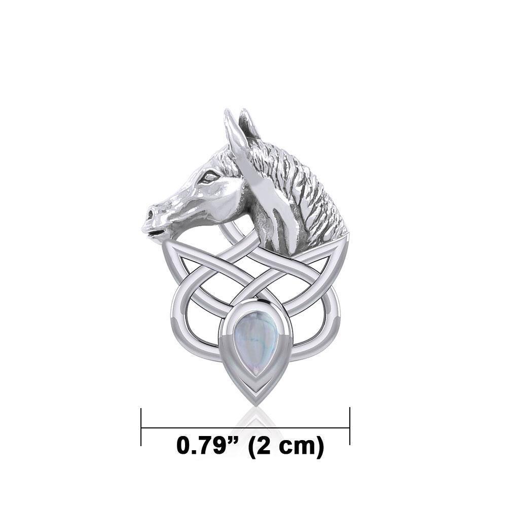 Silver Horsehead Knotwork Pendant with Gemstone TPD5727