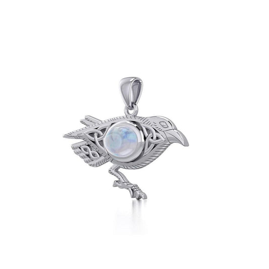 Celtic Raven Silver Pendant with Gemstone TPD5728