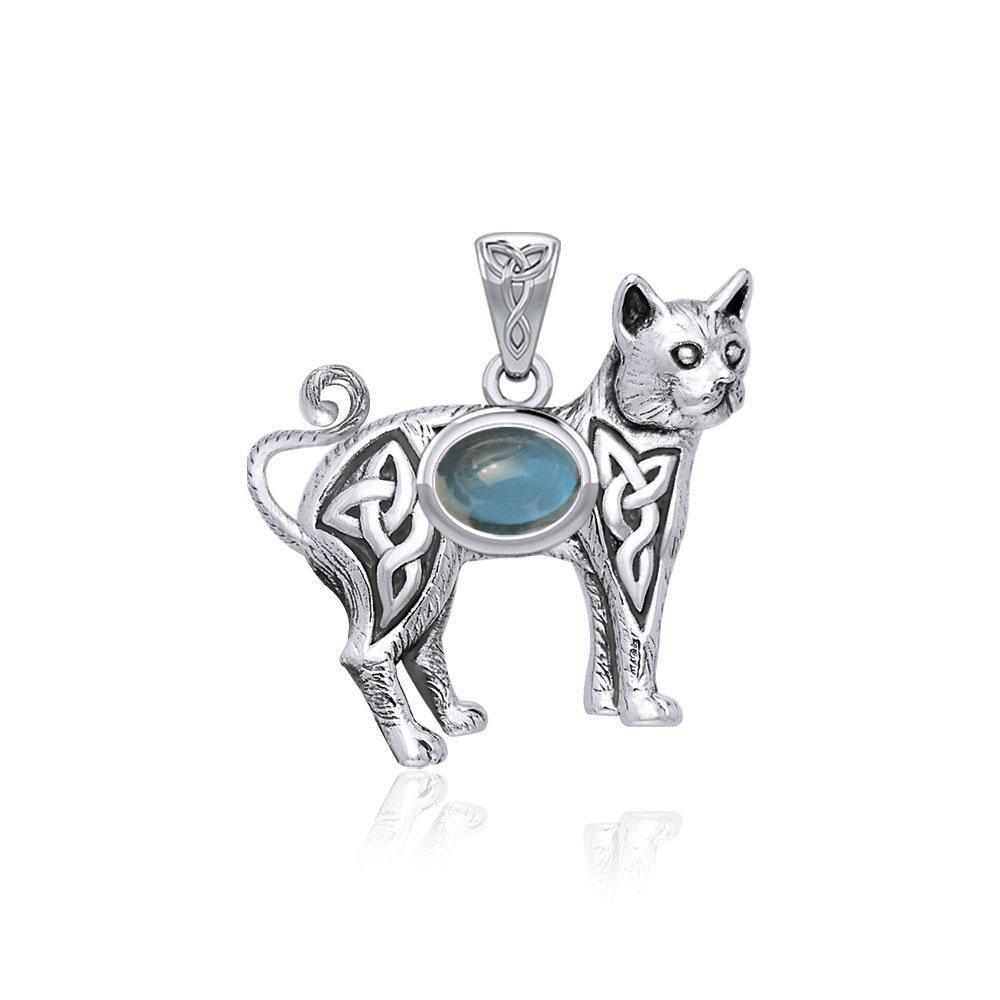 Celtic Cat Pendant with Gemstone TPD5729