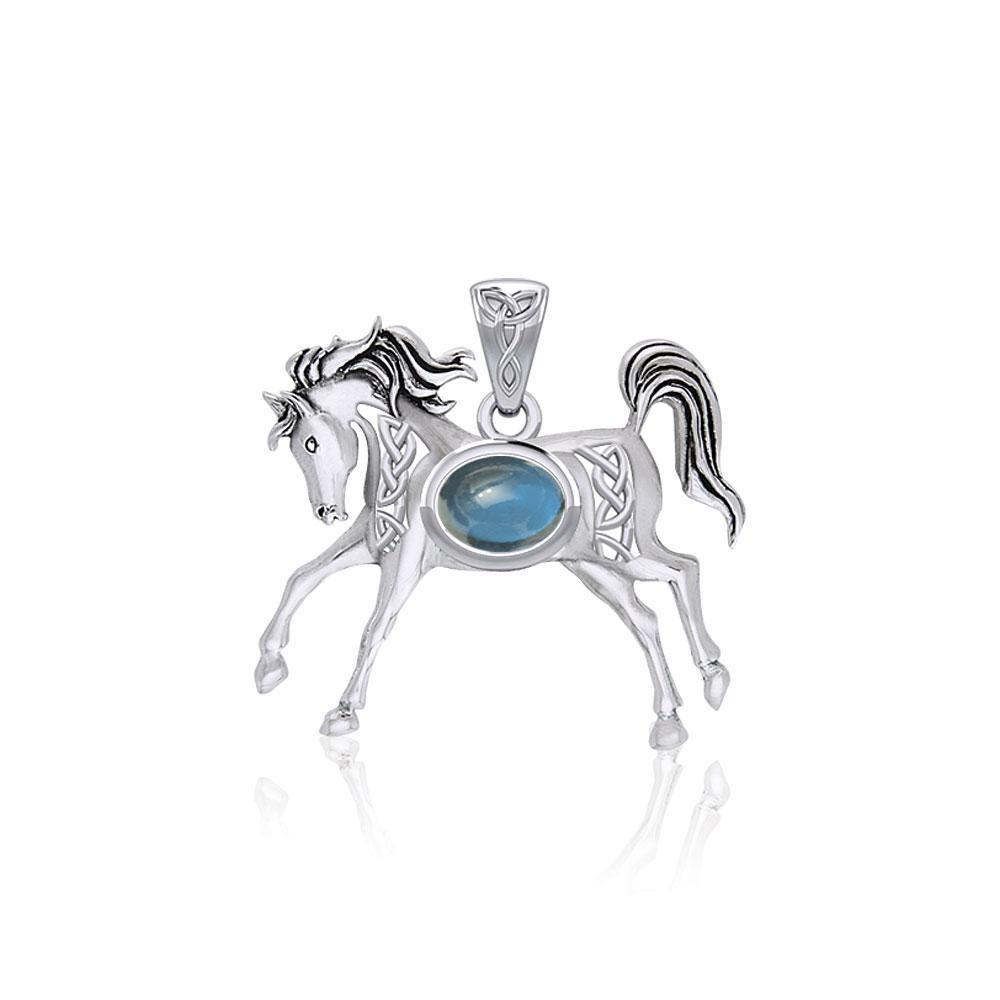 Celtic Running Horse Silver Pendant with Gem TPD5730