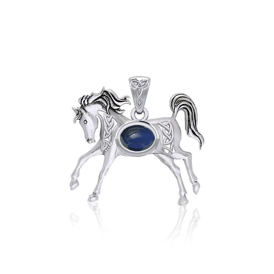 Celtic Running Horse Silver Pendant with Gem TPD5730