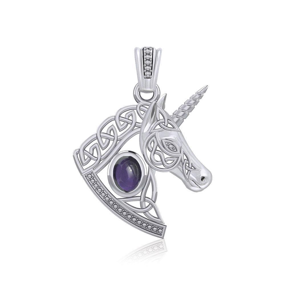 Celtic Unicorn Silver Pendant with Gem TPD5732