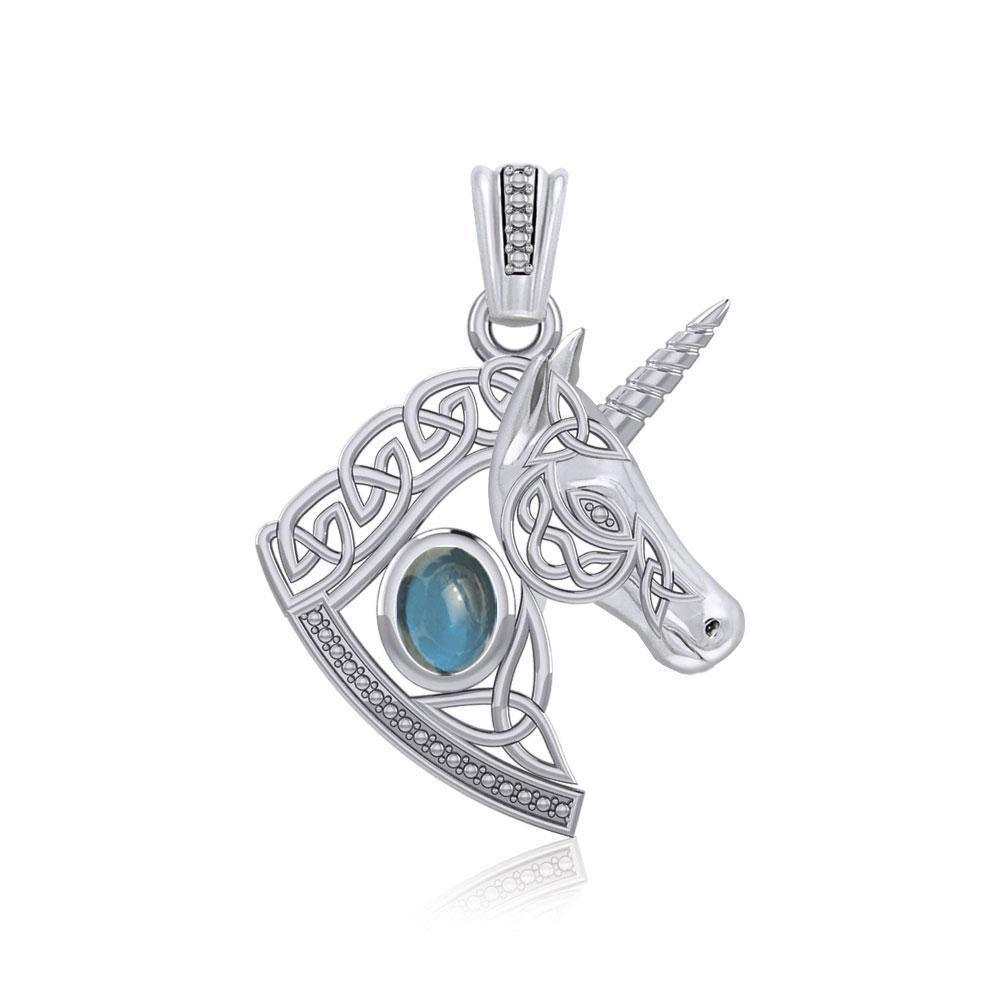 Celtic Unicorn Silver Pendant with Gem TPD5732