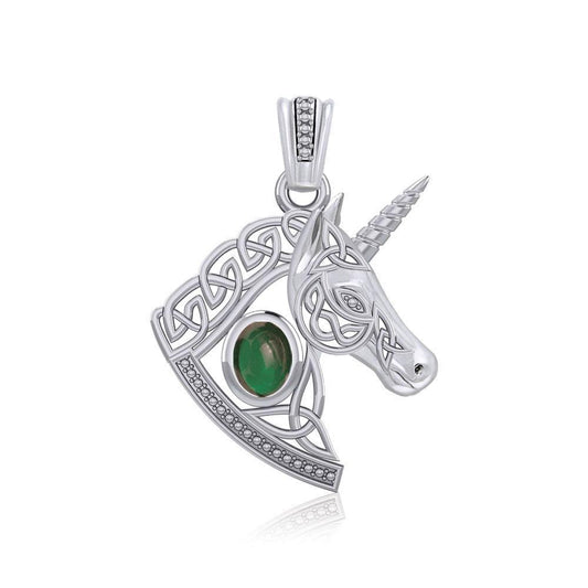 Celtic Unicorn Silver Pendant with Gem TPD5732