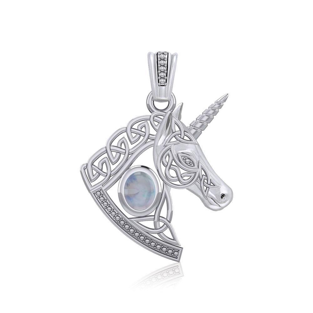 Celtic Unicorn Silver Pendant with Gem TPD5732