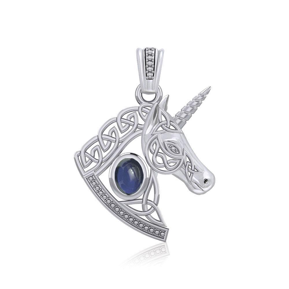 Celtic Unicorn Silver Pendant with Gem TPD5732