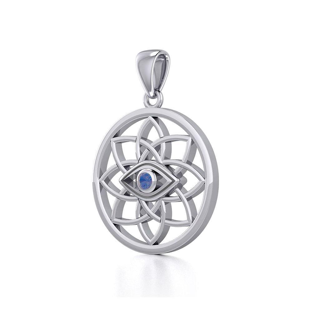 Flower of Life Eye Silver Pendant with Gem TPD5734