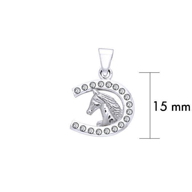 Horseshoe and Horse with Gems Silver Pendant TPD5760