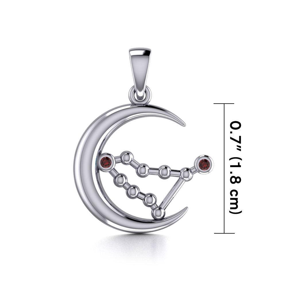 Crescent Moon and Capricorn Astrology Constellation Silver Pendant TPD5763