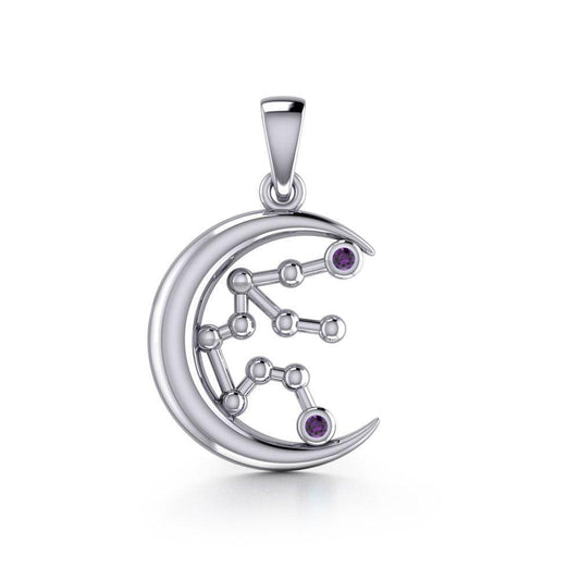 Crescent Moon and Aquarius Astrology Constellation Silver Pendant TPD5764