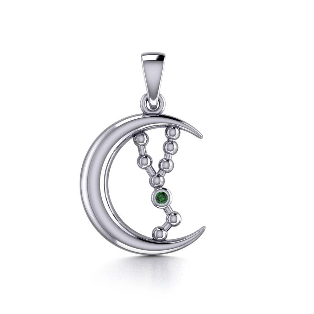 Crescent Moon and Taurus Astrology Constellation Silver Pendant TPD5767