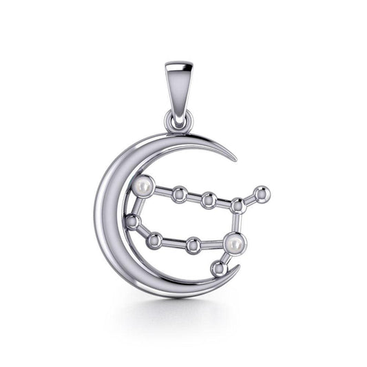 Crescent Moon and Gemini Astrology Constellation Silver Pendant TPD5768